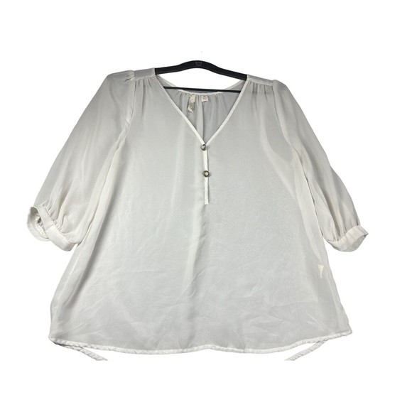 White Sheer size medium top casual work buttons unbranded long sleeve womens - Picture 1 of 7